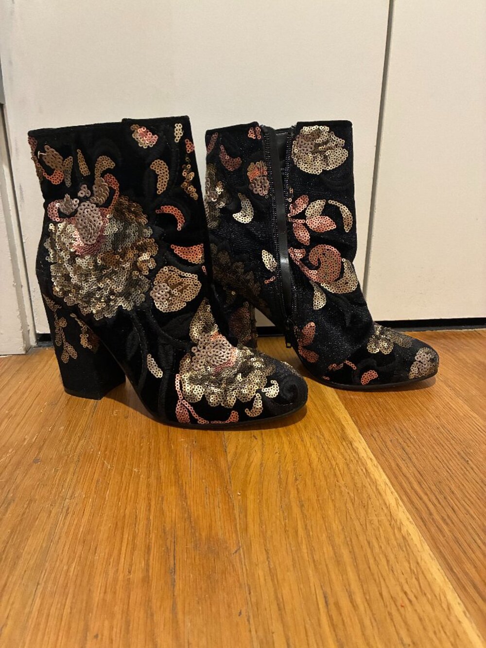 Aldo Fiery Black Velvet Sequin Booties